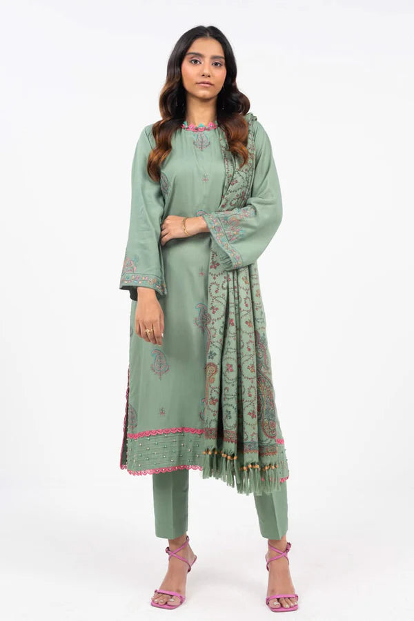 Al Karam 3 Pc Embroidered Dobby Viscose Suit With Shawl